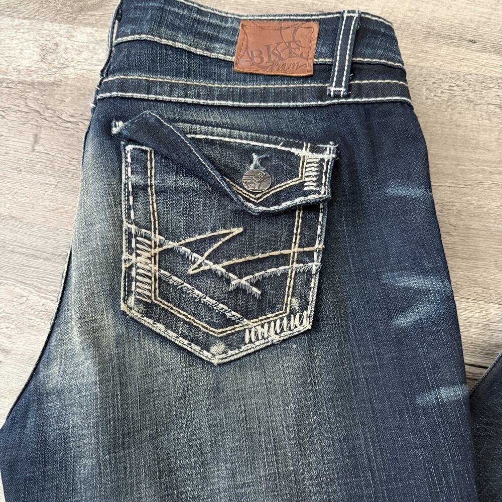 BKE Jeans Womens 33 x 37.5 Tall Blue MADISON Bootcut Stretch Embellished Pockets - Picture 2 of 11